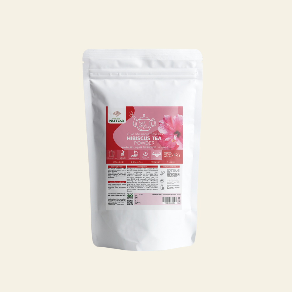 Ancient Nutra Hibiscus Flower Tea, a caffeine-free single-flower brew for a calm evening ritual