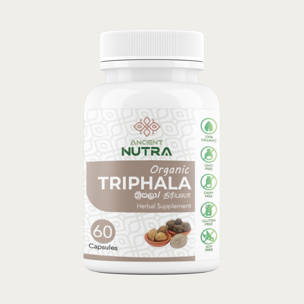Ancient Nutra Triphala capsules, a gentle daily Ayurvedic digestive