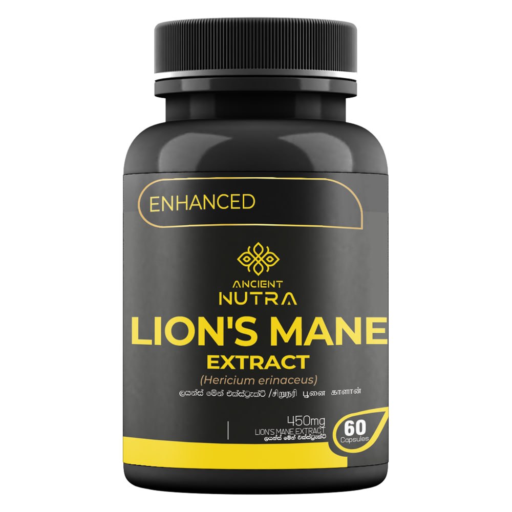 Lion's Mane mushroom capsules 500mg for focus, memory and calm. Ancient Nutra Sri Lanka